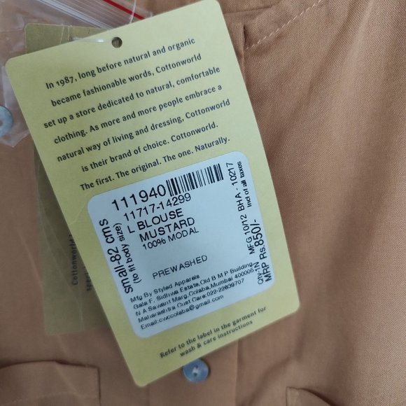 Mustard Khaki sleeveless button down high low blouse by Cottonworld - Picture 4 of 7